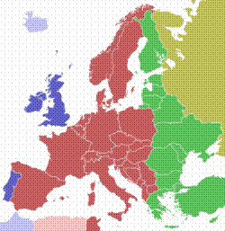 Przebieg stref czasowych w obszarze Europy. W zaznaczonym na ciemnoniebiesko regionie uywa si czasu uniwersalnego